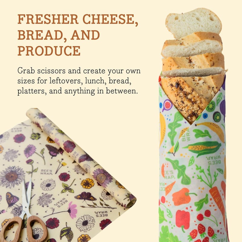 Bee's Wrap Beeswax Wraps for Food - Cut to Size 14x52" Wax Paper Roll - Made in USA Reusable Waxed Paper & Bowl Covers - Organic & Eco-Friendly Alternative to Aluminum Foil, Garden Party - Image 5